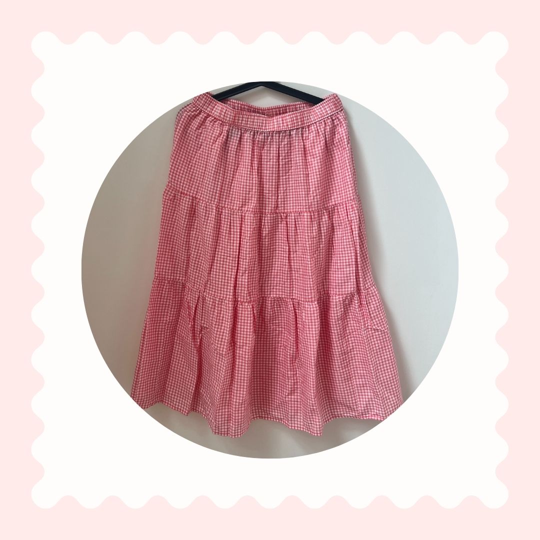 Pink Gingham Midi Skirt