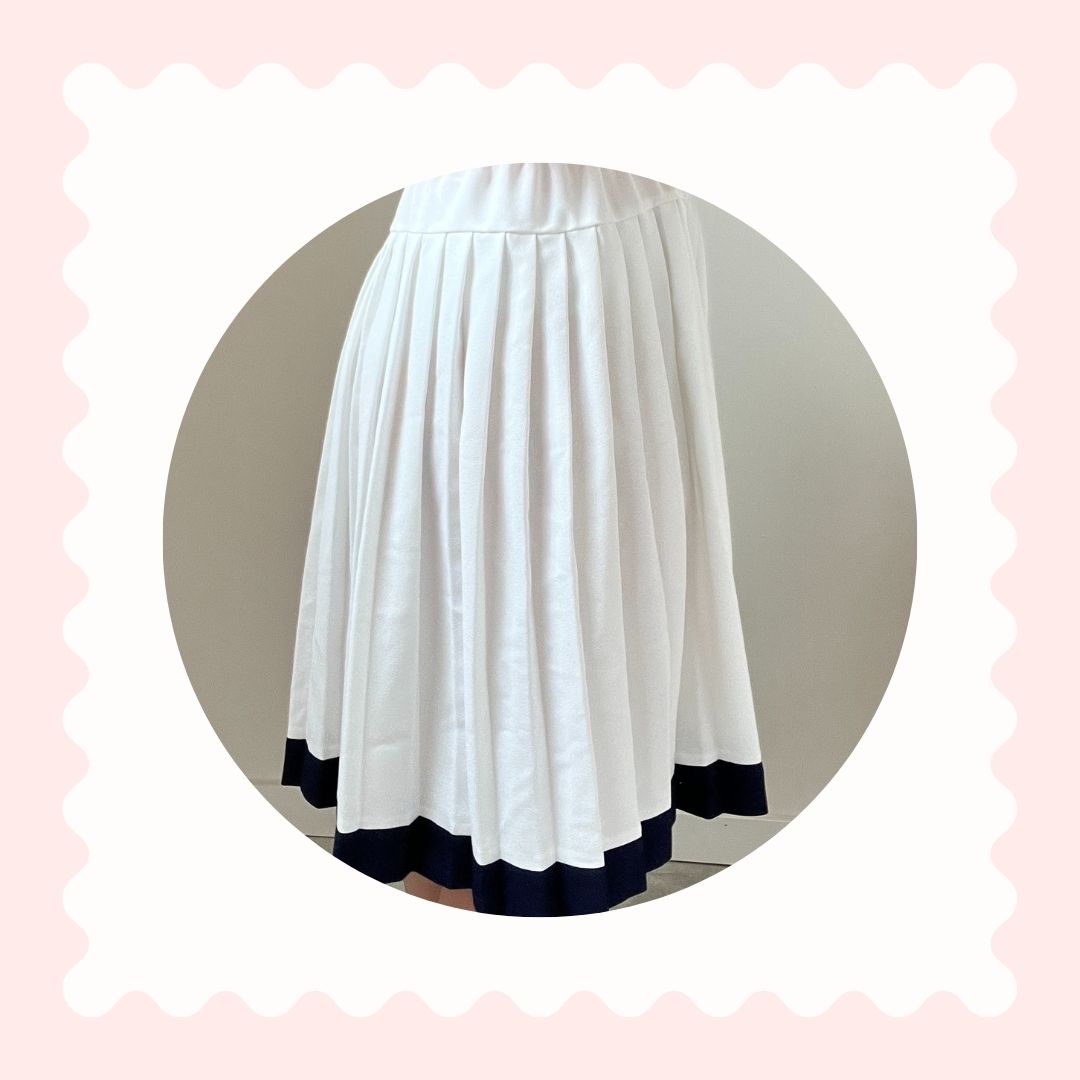 White & Blue Pleated Midi Skirt